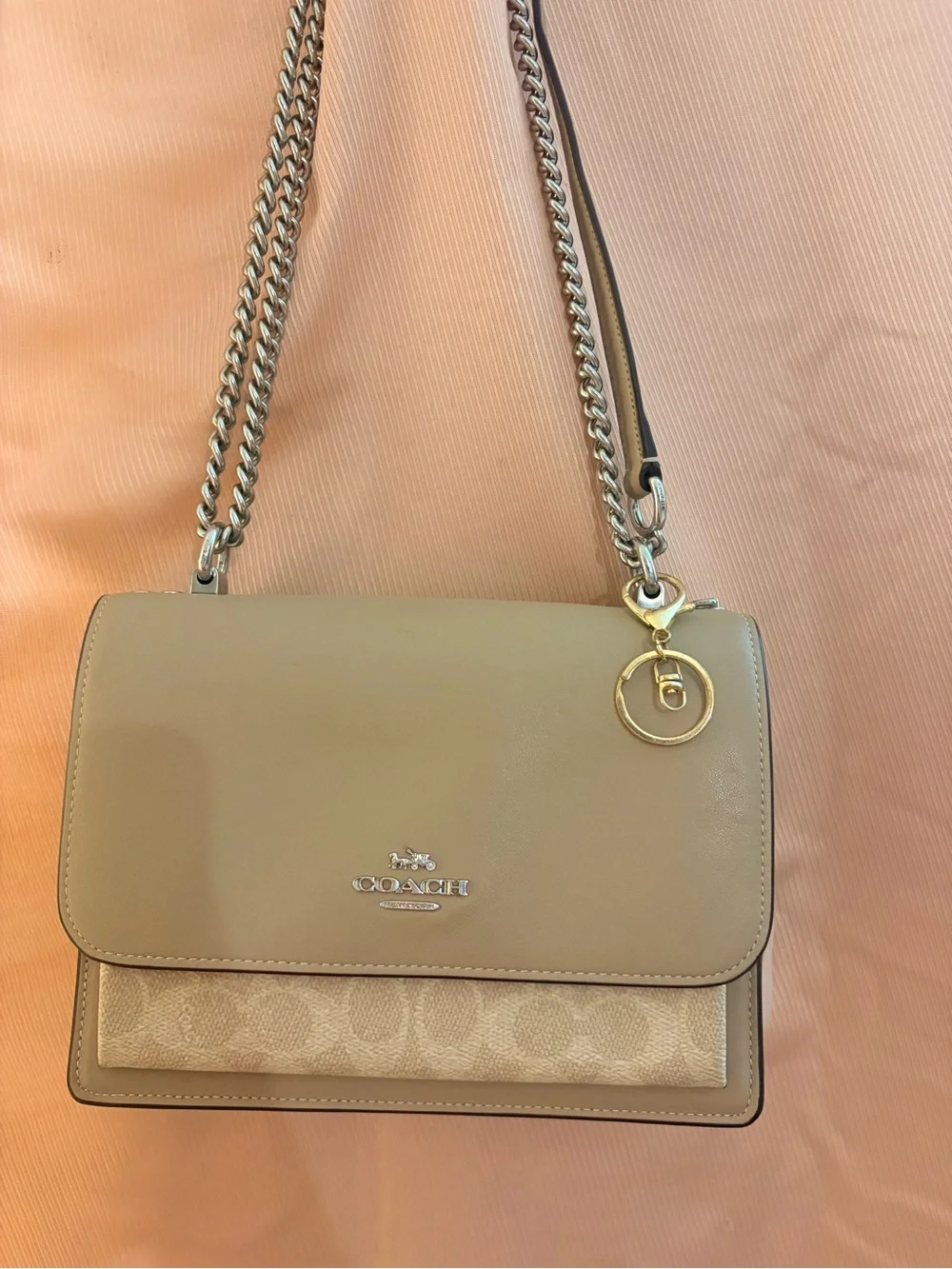 Coach Beige and Tan Chain Shoulder Bag